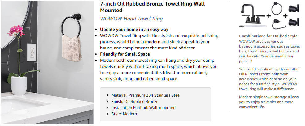 wowow oil rubbed bronze hand towel ring holder for bathroom wall mount