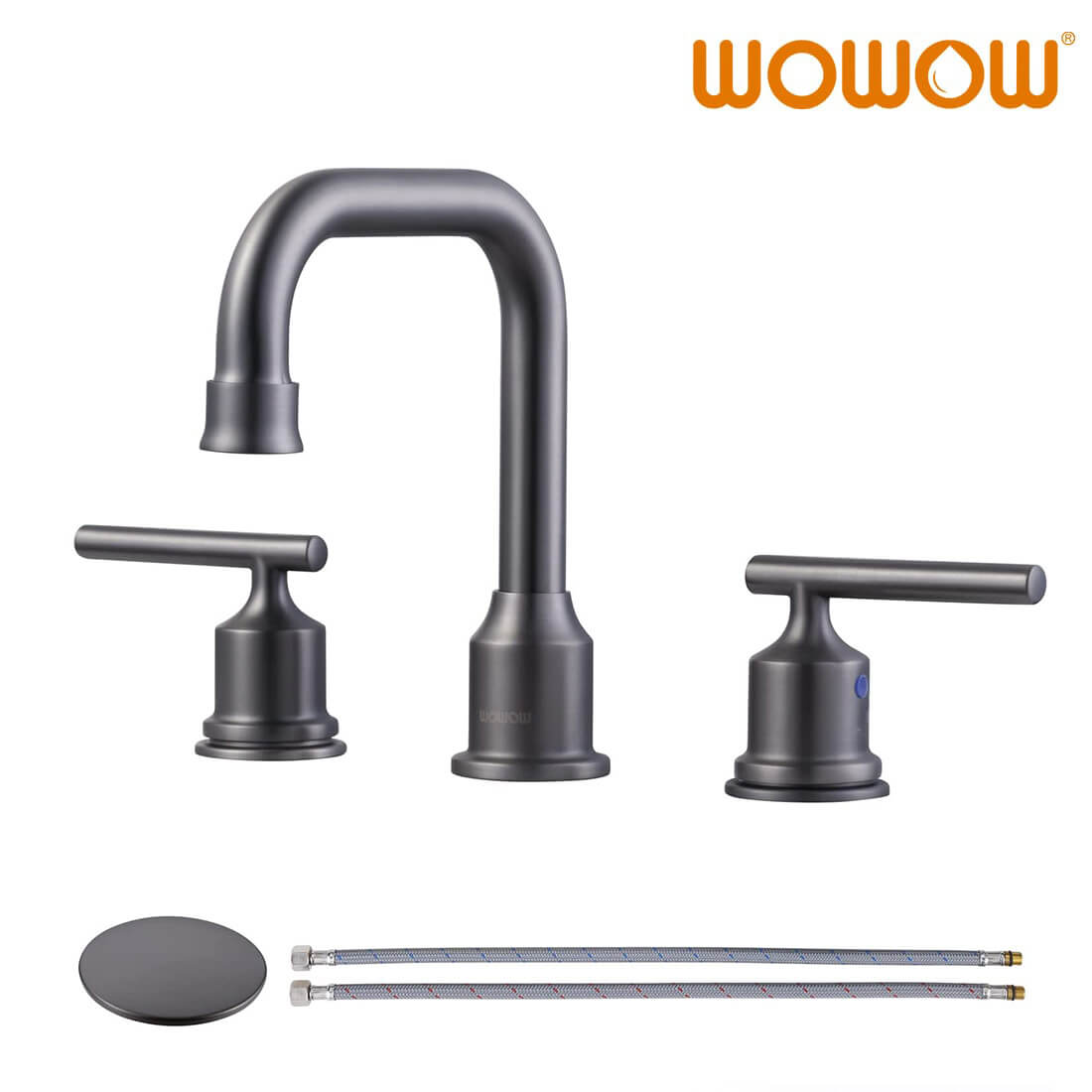 wowow widespread gunmetal grey bathroom faucet with drain and supply lines