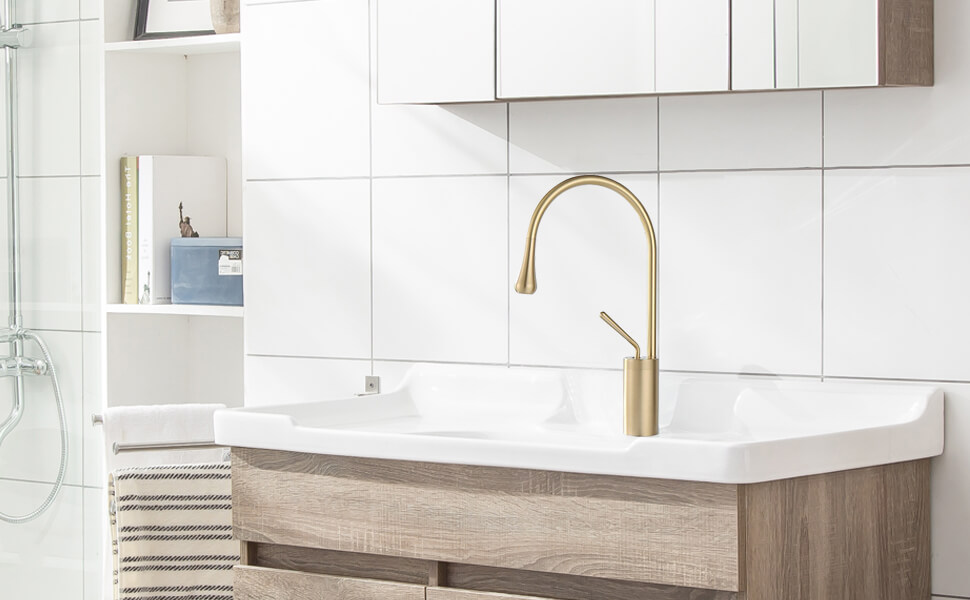 brushed gold high arc spout bathroom faucet