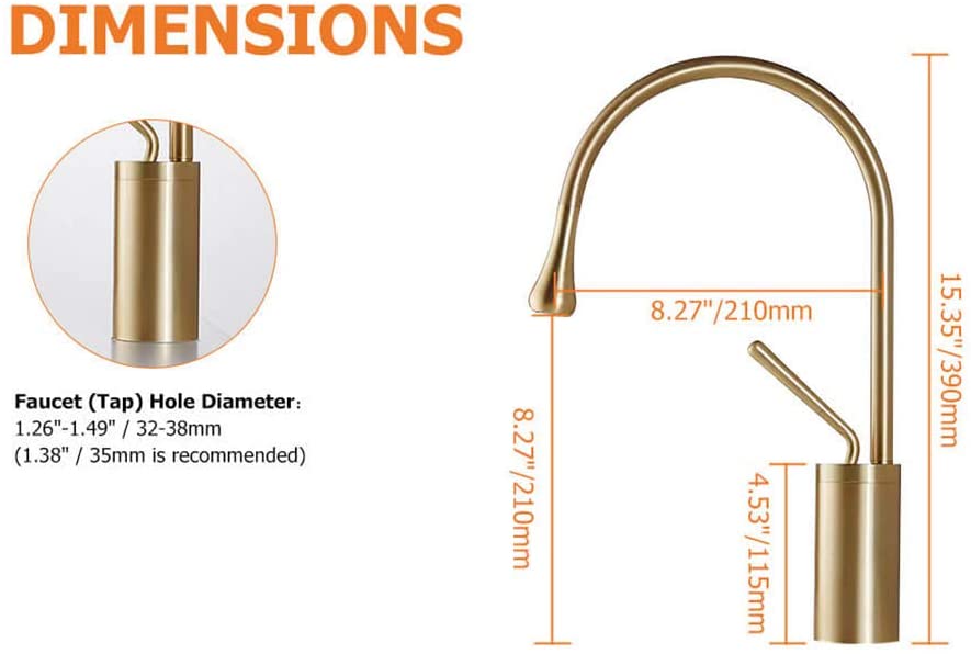 brushed gold high arc spout bathroom faucet