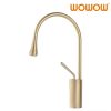 brushed gold high arc spout bathroom faucet