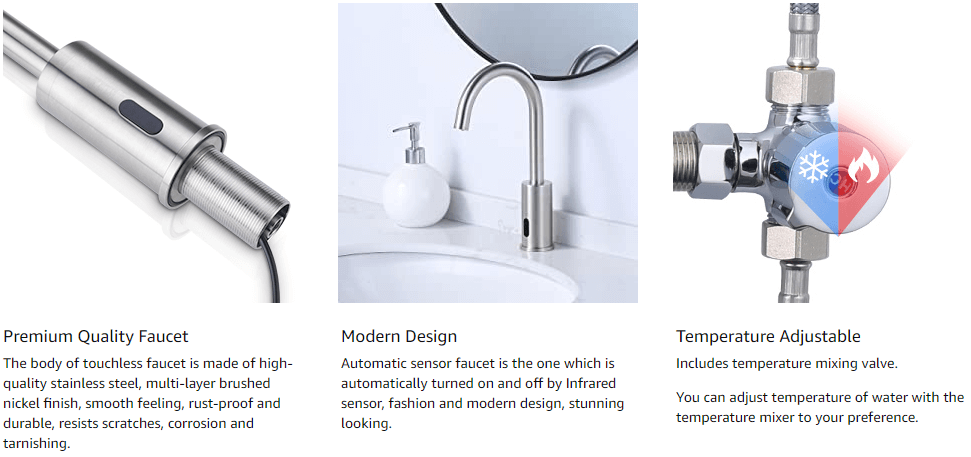 brushed nickel touchless bathroom faucet