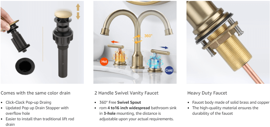 wowow 3 hole widespread vanity faucet