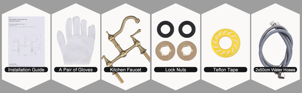 8 Inch Farmhouse Gold Bridge Kitchen Faucet Kitchen Tap Vintage - Kitchen Faucets - 6