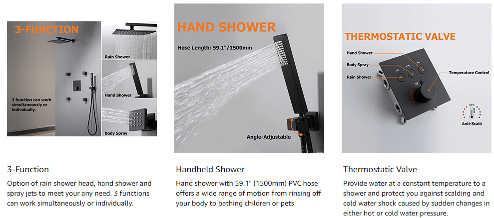 wowow black thermostatic shower set