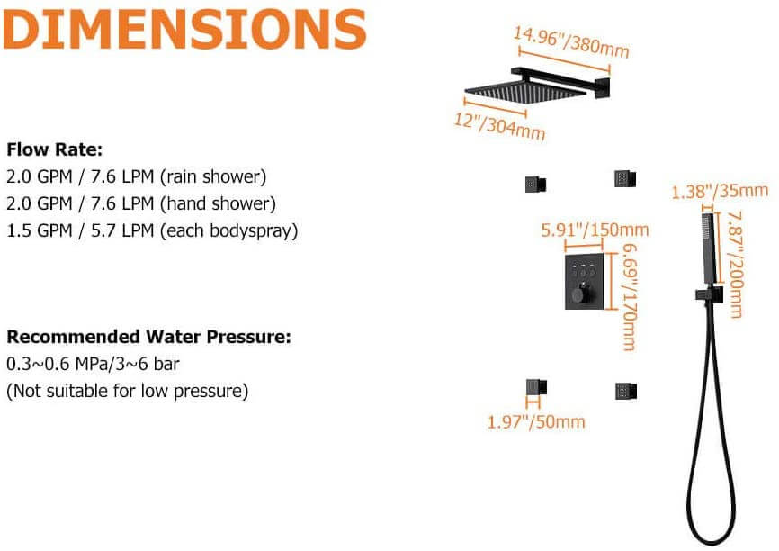 wowow black thermostatic shower set