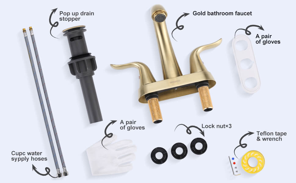 4 Inch Centerset Brushed Gold Bathroom Faucet with Pop-up Drain & Supply Lines - Bathroom Faucets - 3
