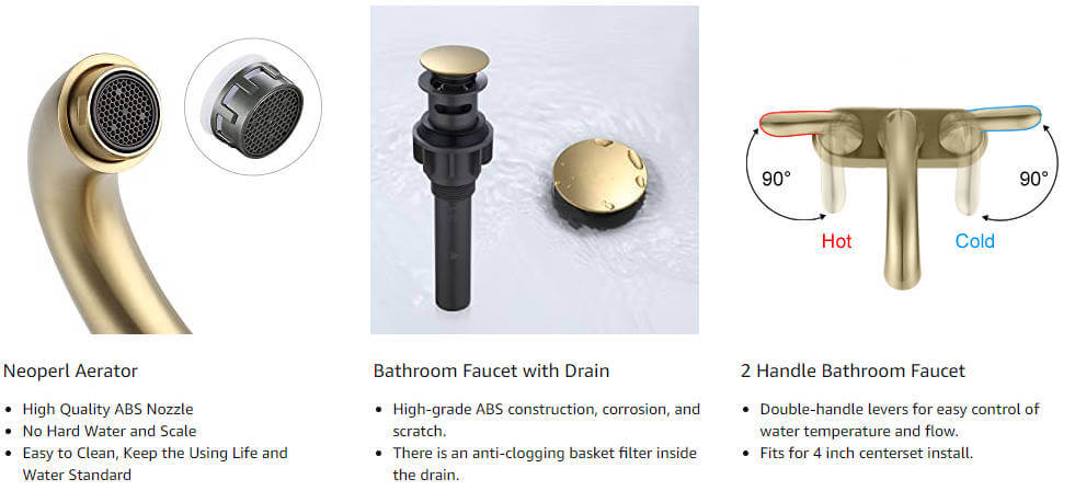 4 Inch Centerset Brushed Gold Bathroom Faucet with Pop-up Drain & Supply Lines - Bathroom Faucets - 2