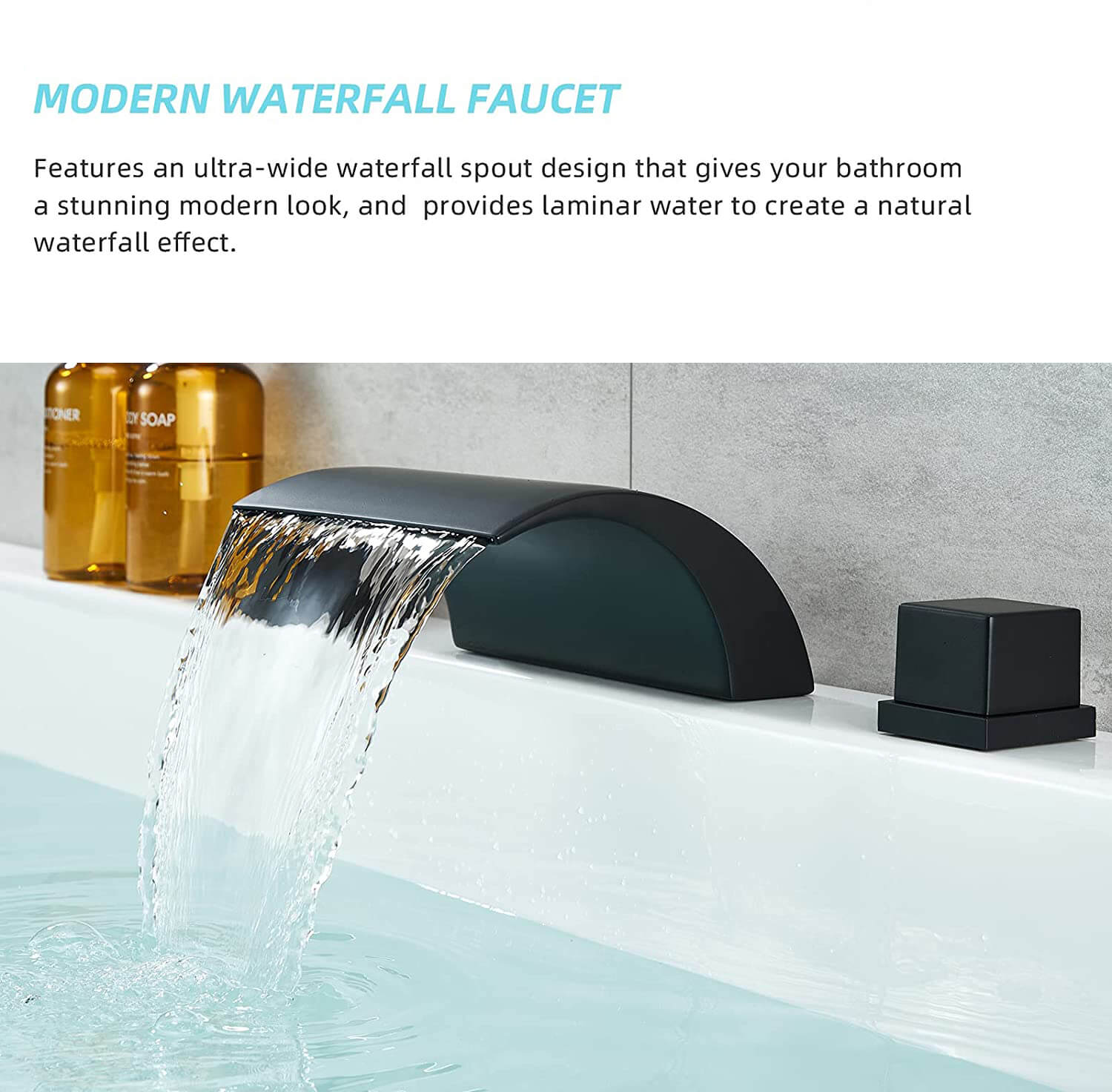 wowow matte black roman waterfall bathtub faucet