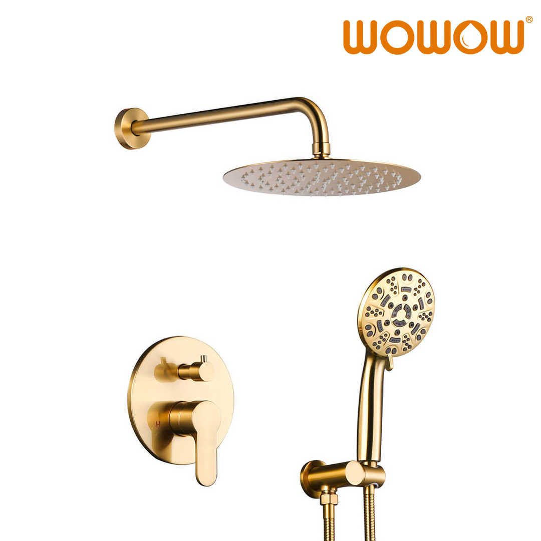 WOWOW Brushed Gold Rain Shower System with Handheld Spray