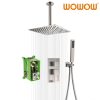 brushed nickel ceiling mounted rain shower head system with handheld