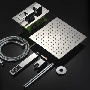 WOWOW Chrome Ceiling Mounted Rain Shower Head System with Handheld