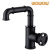 matte black industrial pipe bathroom faucet