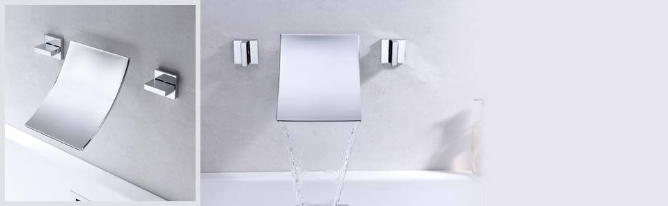 wowow 2 handle 3 hole wall mount chrome waterfall tub filler