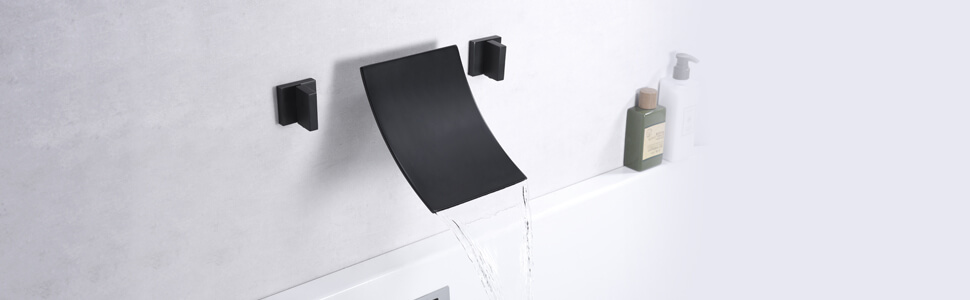 wowow 2 handle 3 hole wall mount matte black waterfall tub filler