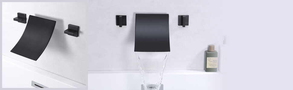 wowow 2 handle 3 hole wall mount matte black waterfall tub filler