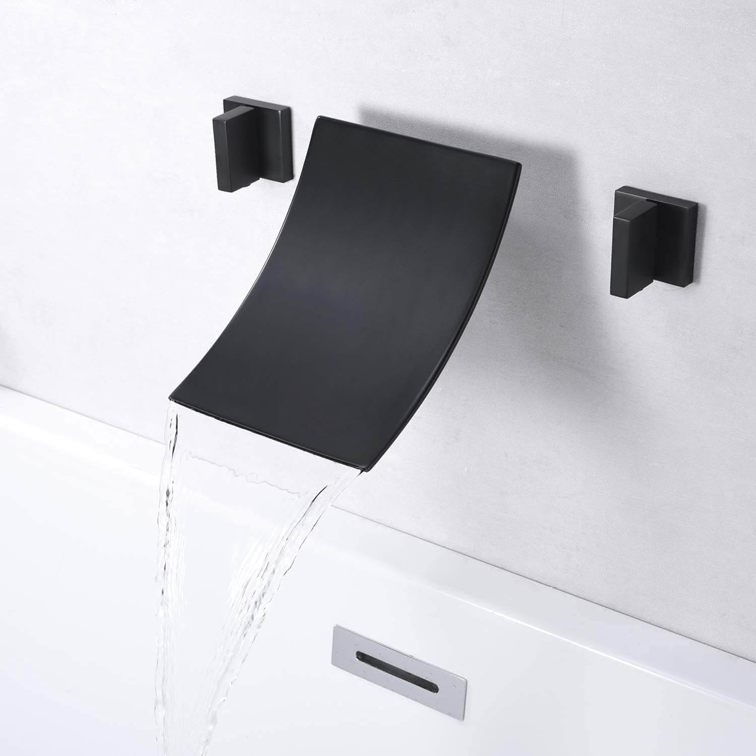 wowow 2 handle 3 hole wall mount matte black waterfall tub filler