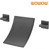 wowow 2 handle 3 hole wall mount matte black waterfall tub filler