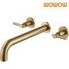 wowow 2 handle brushed gold wall mount tub faucet