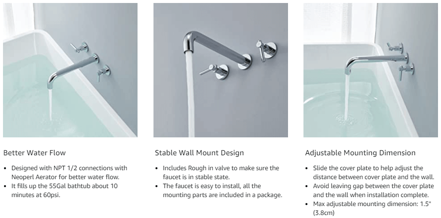 wowow 2 handle chrome roman wall mount bathroom tub filler