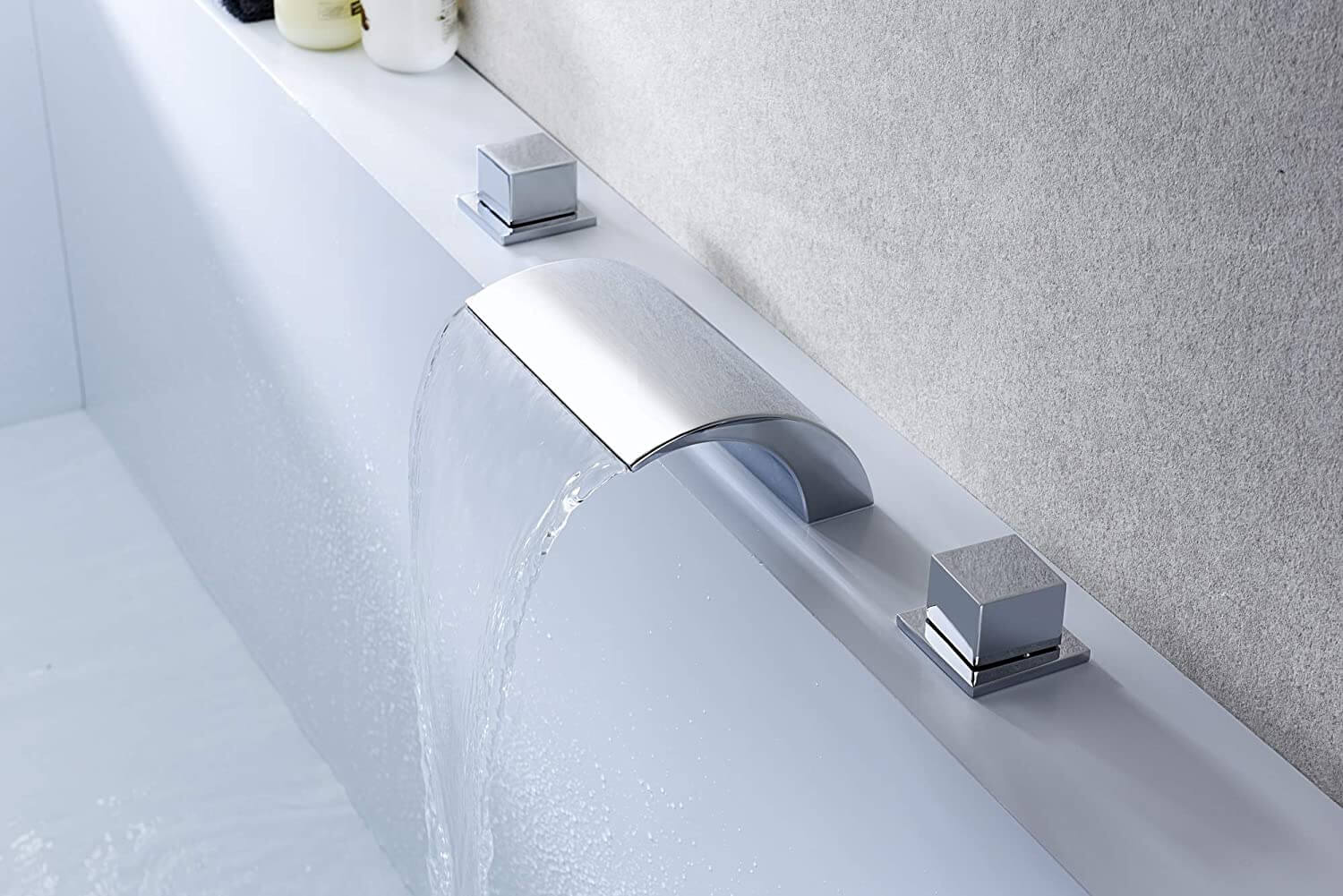 wowow 2 handle deck mount waterfall chrome roman tub faucet