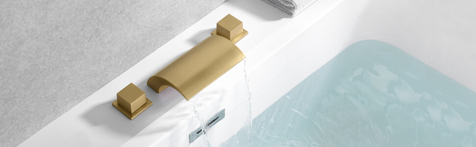 wowow 2 handle waterfall brushed gold roman tub faucet