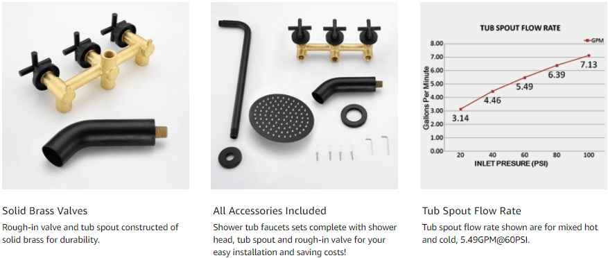 wowow 3 handle black shower tub faucet combo set