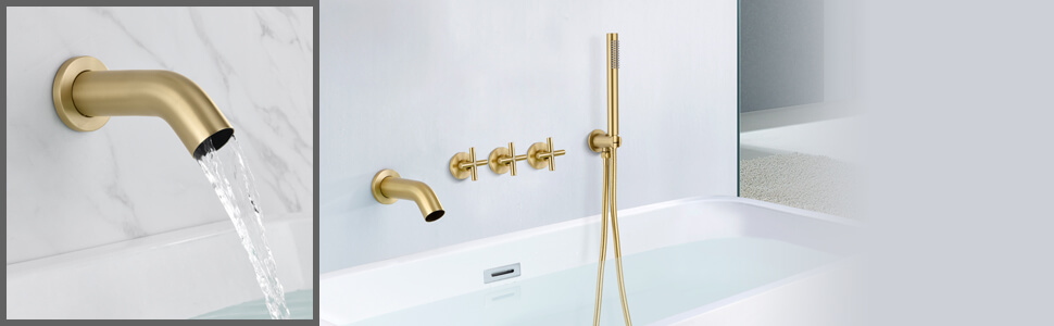 wowow 3 handle brushed gold tub faucet