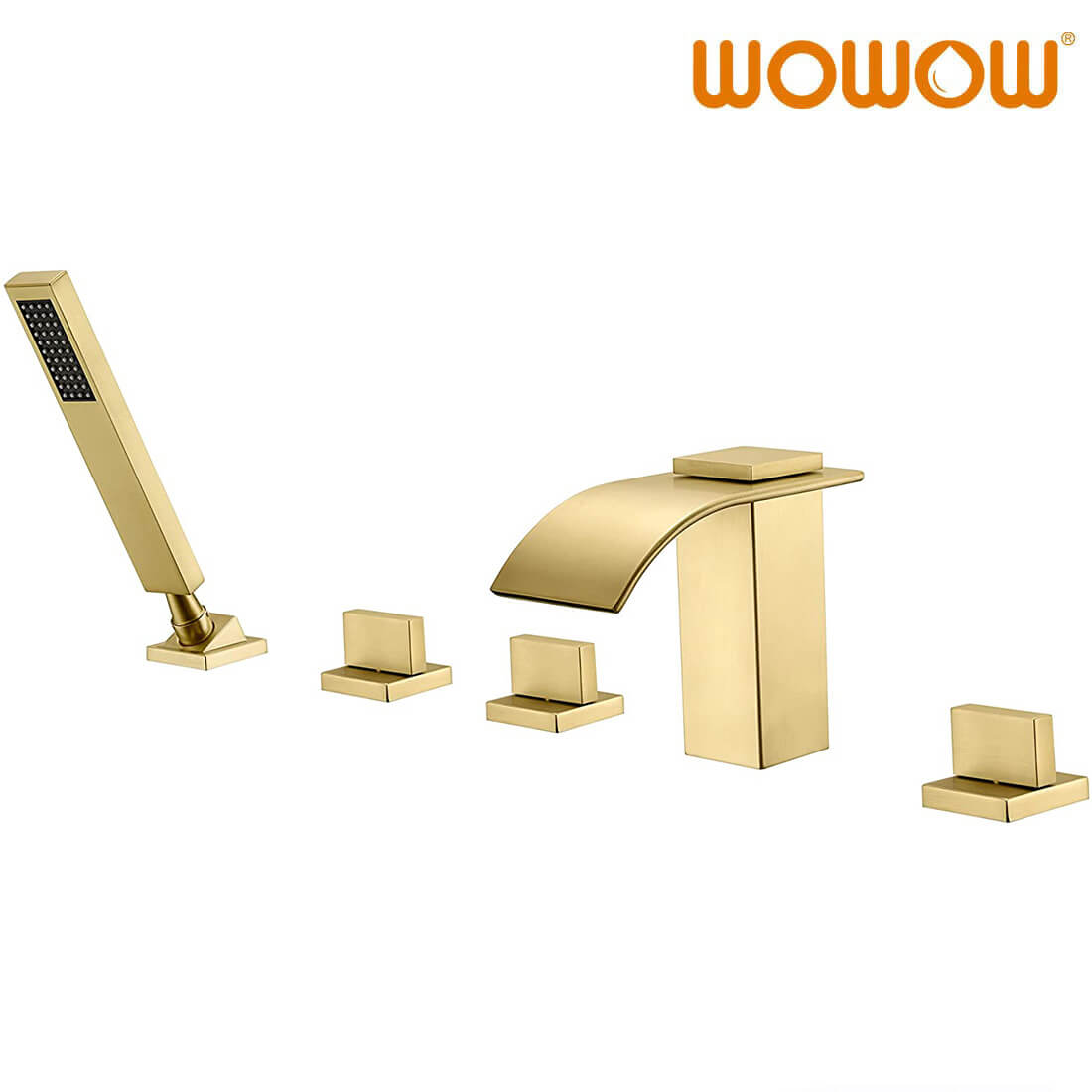 wowow 5 hole brushed gold waterfall roman tub filler with sprayer