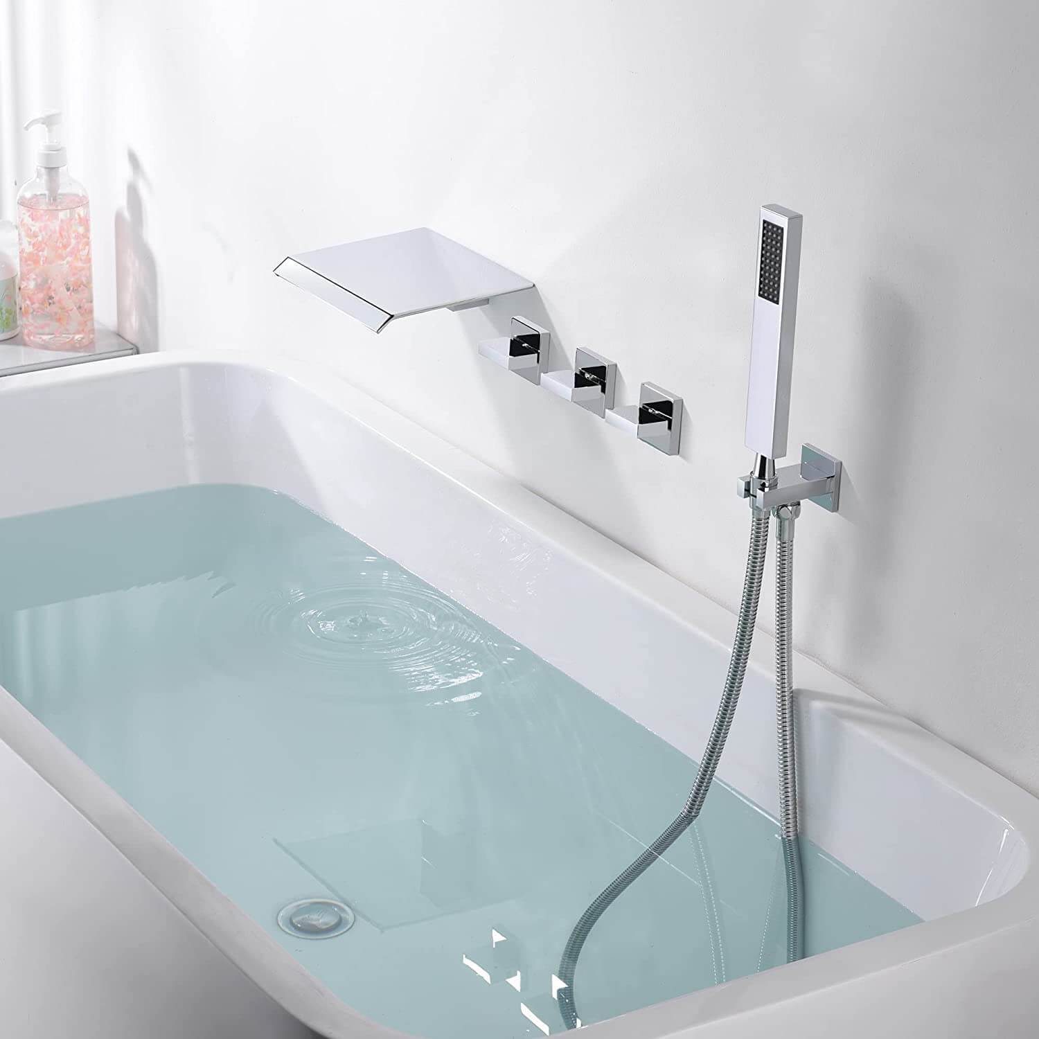 wowow 5 hole chrome wall mount waterfall tub filler