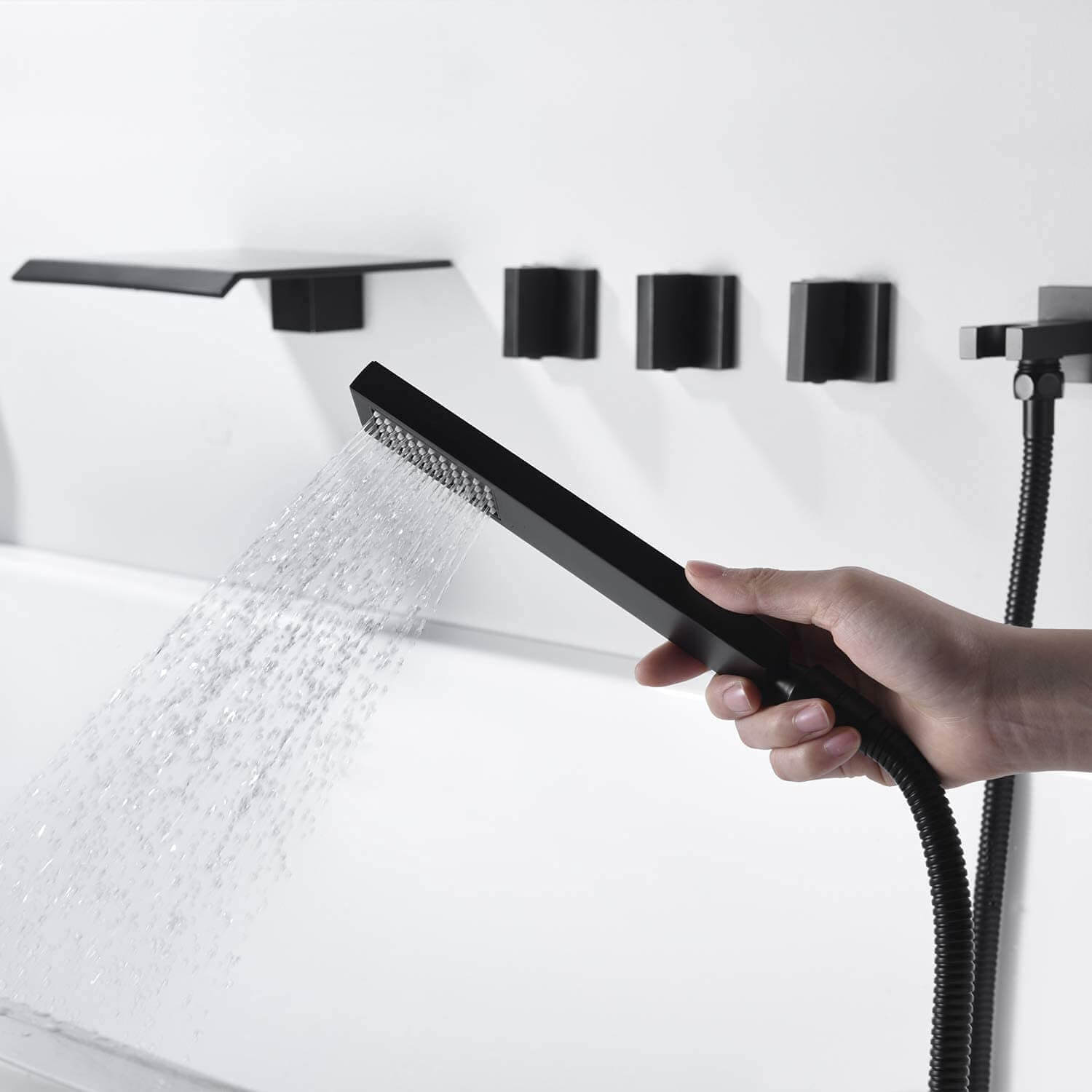 wowow black 5 hole wall mount tub filler faucet