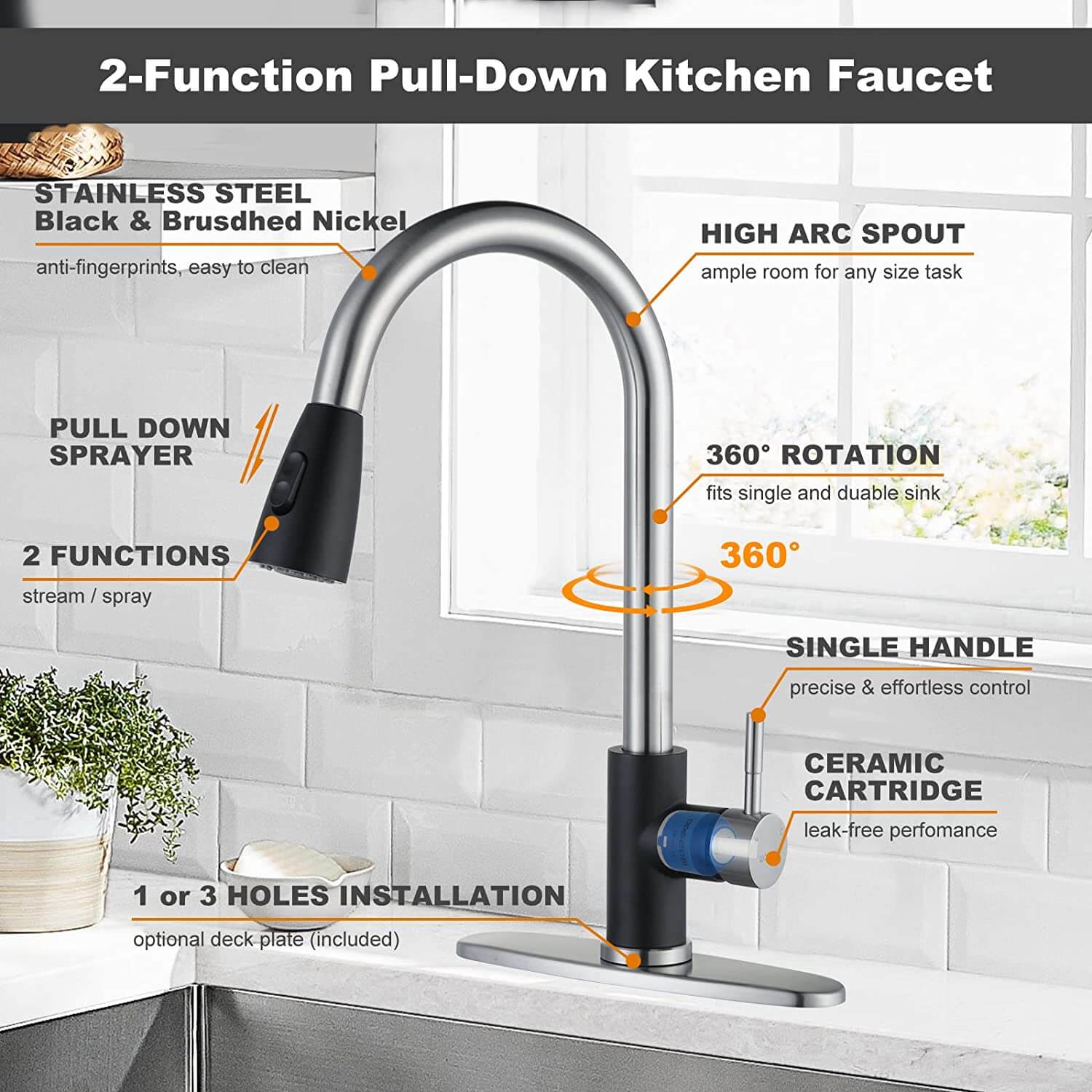 wowow black and brushed nickel kitchen faucet