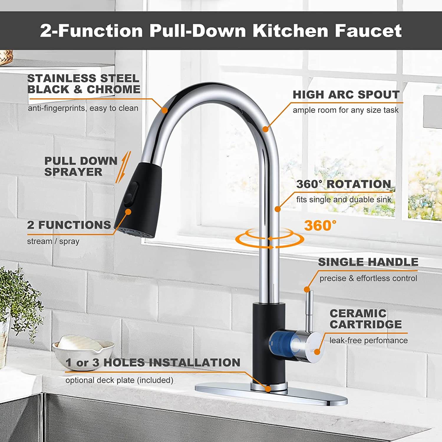 wowow black and chrome kitchen faucet with sprayer