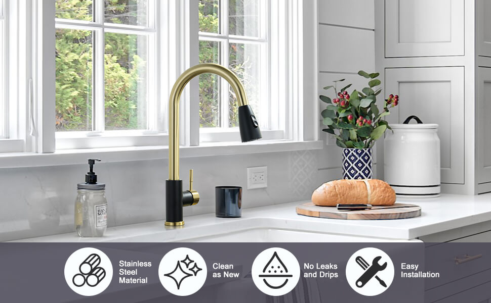 wowow black and gold kitchen faucet