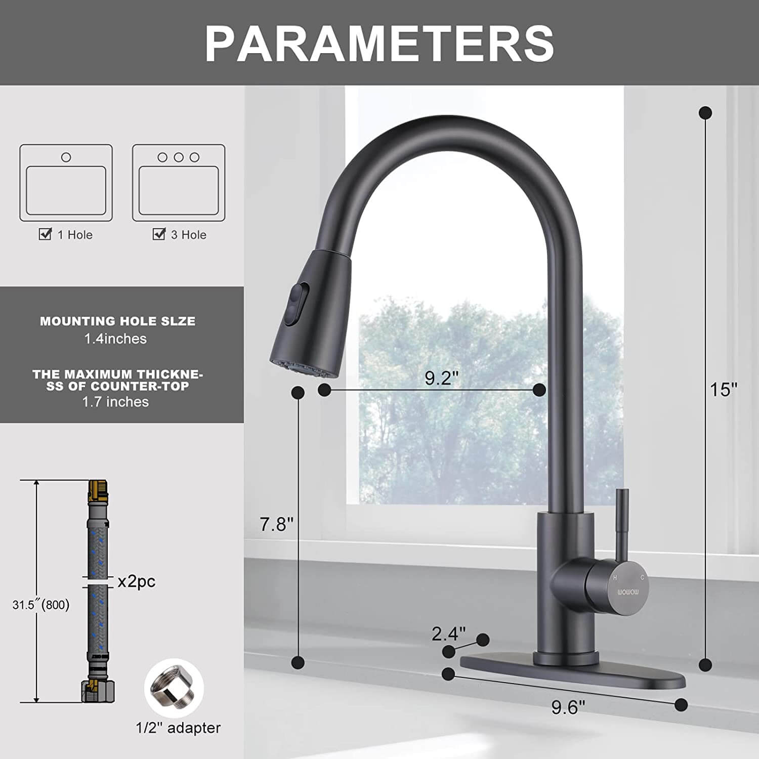 wowow black stainless kitchen faucet with sprayer 2