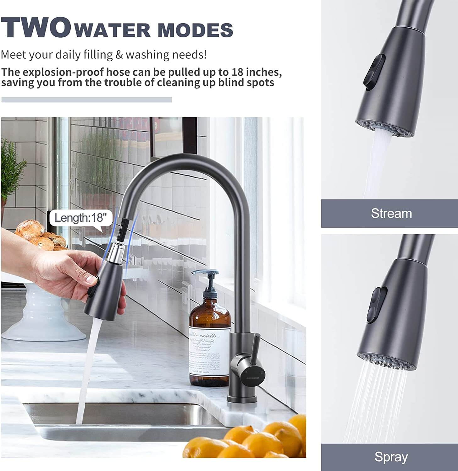 wowow black stainless kitchen faucet with sprayer 5