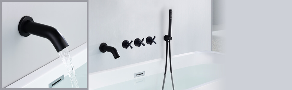 wowow black wall mount tub filler faucet with handheld shower