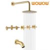 wowow brushed gold 3 handle tub and shower faucet set