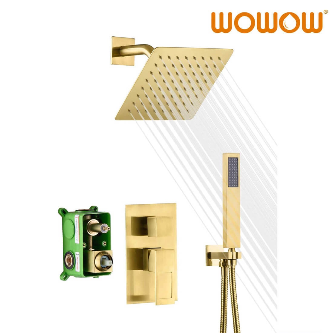 wowow brushed gold rain shower system with valve and trim