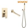 wowow brushed gold swivel wall mount tub filler with hand shower