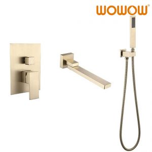 wowow brushed gold swivel wall mount tub filler with hand shower