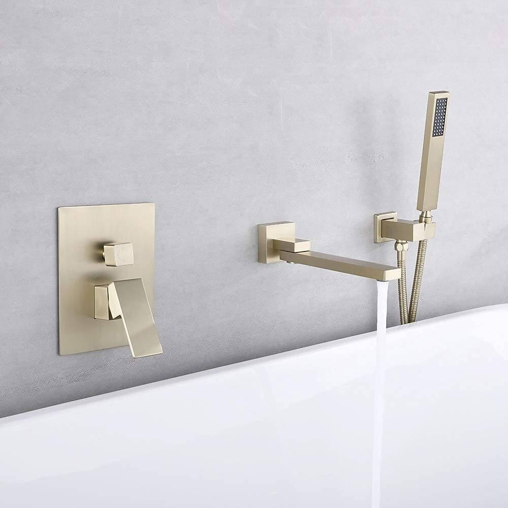 wowow brushed gold swivel wall mount tub filler with hand shower