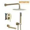 wowow brushed gold tub shower combo faucet with handheld