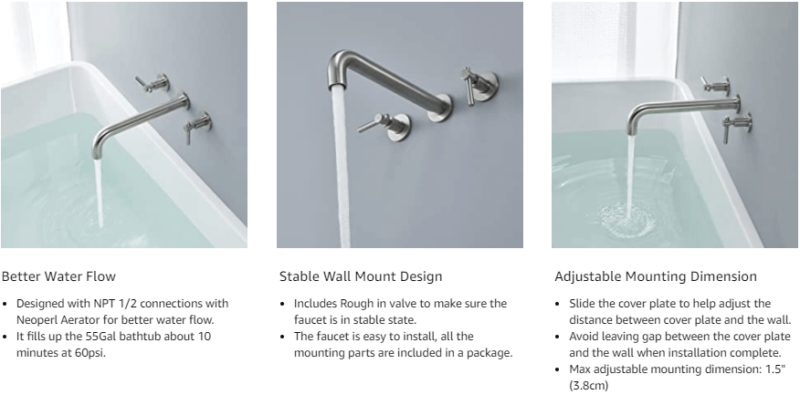 wowow brushed nickel 2 handle wall mount bathtub faucet