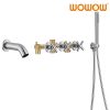 wowow brushed nickel 3 handle tub filler with hand shower