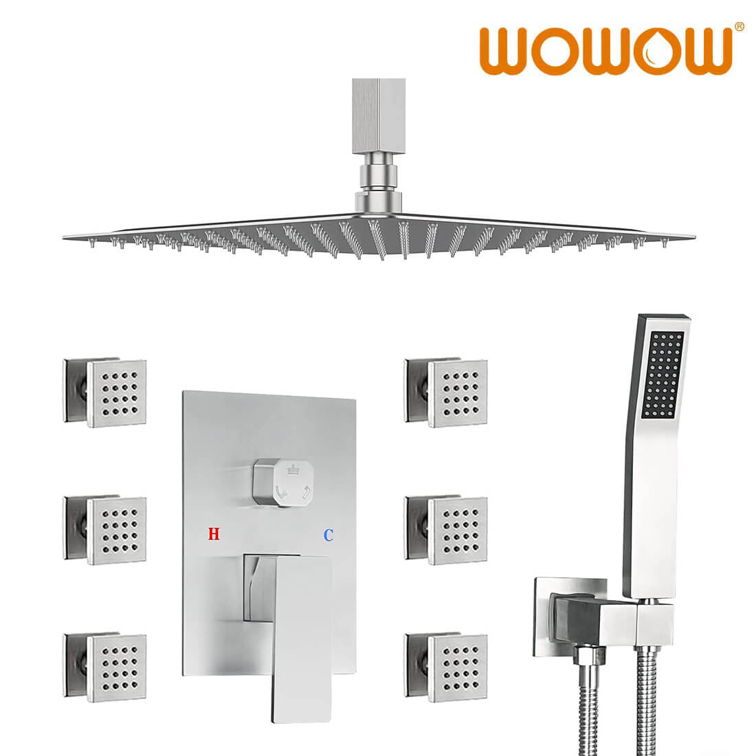 wowow brushed nickel ceiling mounted rain shower system