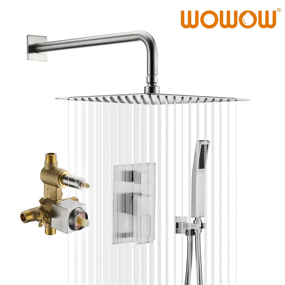 wowow brushed nickel rain shower system with 12 inch shower head