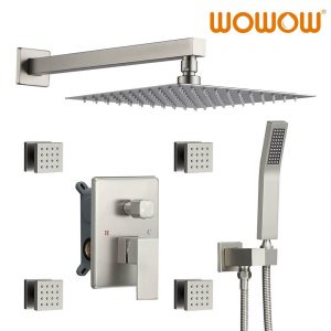 wowow brushed nickel rain shower system with body jets and handheld 3