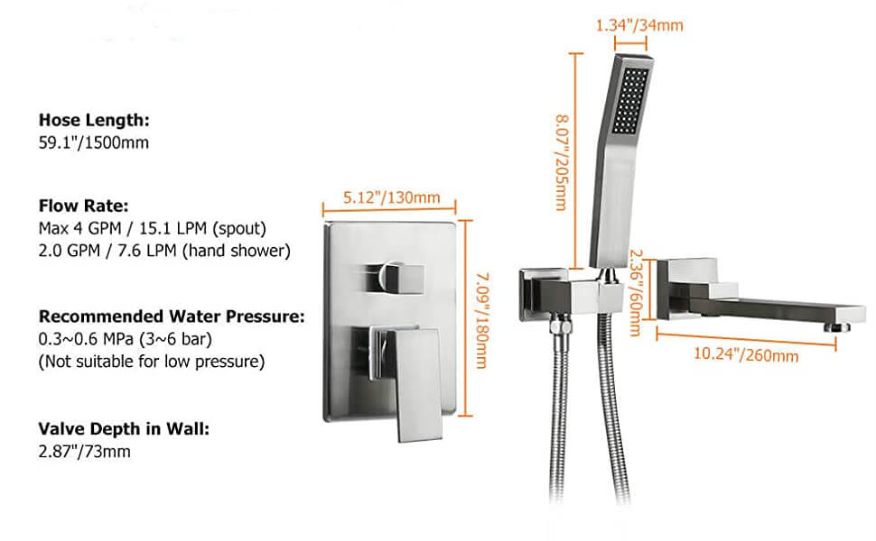 wowow brushed nickel swivel wall mount tub filler with hand shower