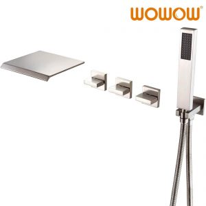 wowow brushed nickel waterfall tub filler with hand shower